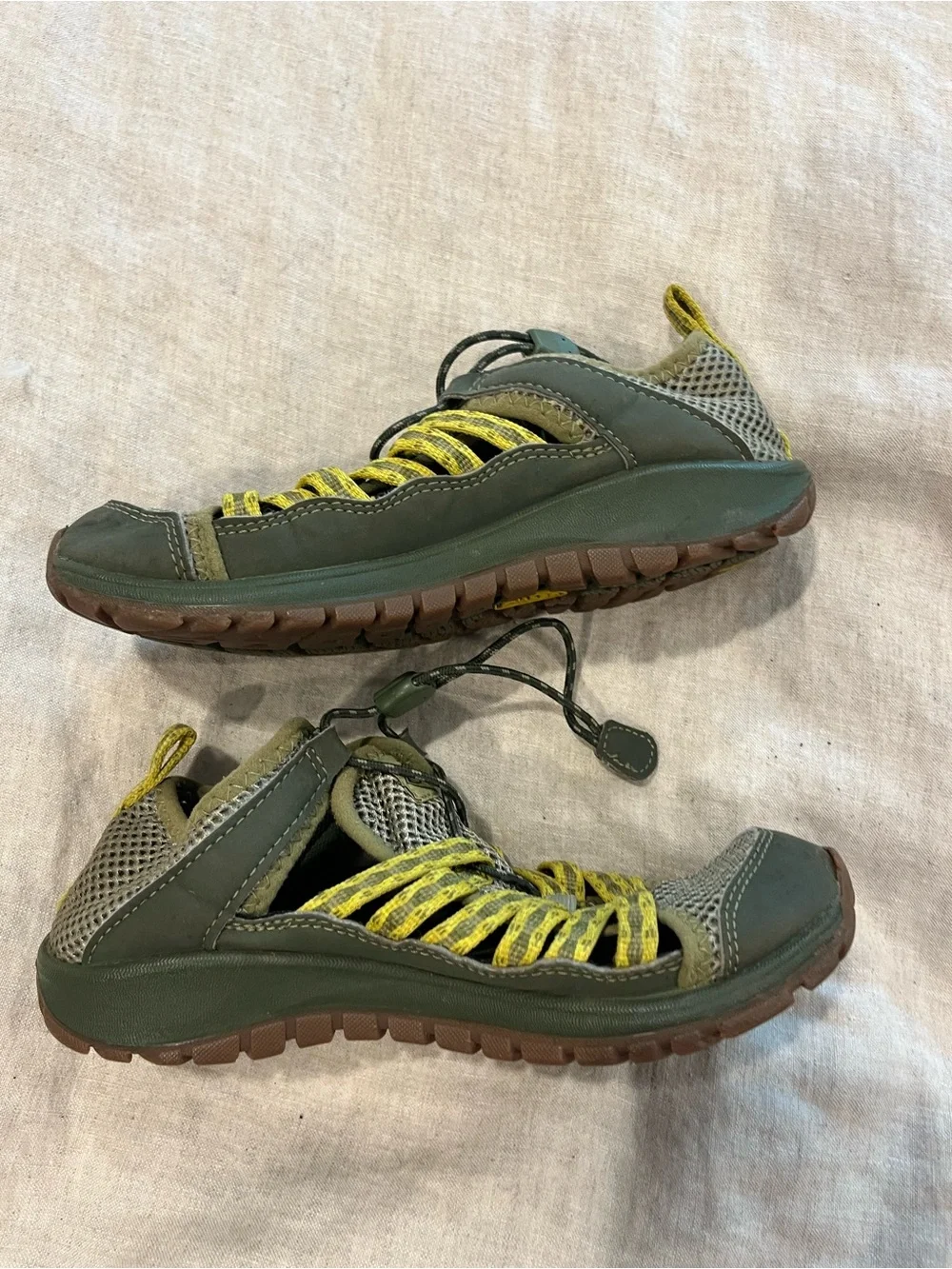 Chaco kids Athletic Trail Shoes in Olive Green and Yellow Accent